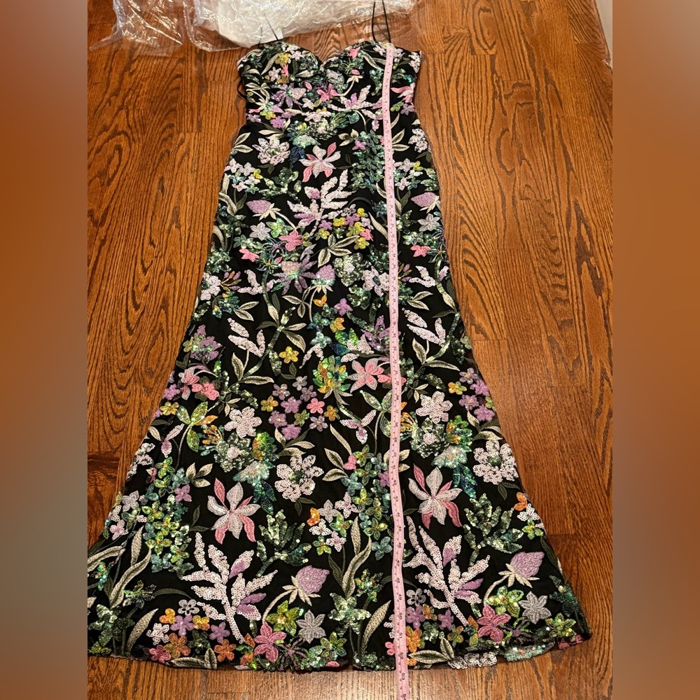 Mac Duggal Spaghetti Strap Bustier Embroidered Applique floral sequin Gown Sz 6 - Picture 16 of 16